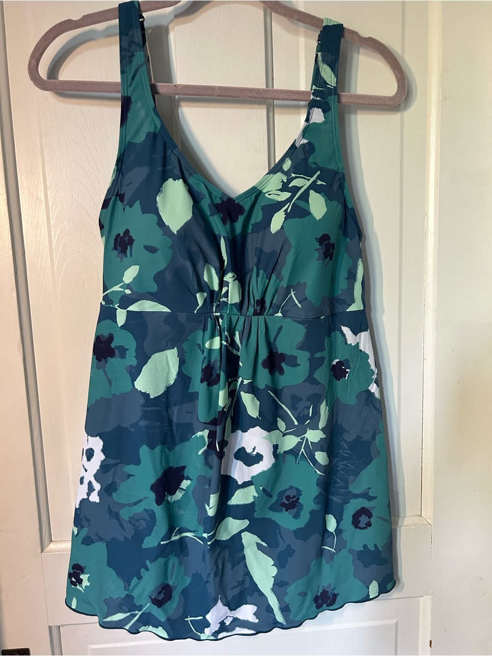 L.L. Bean Teal and Navy Floral Swim Top NEW without tag